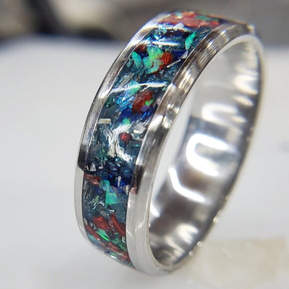 "Holidays" Ring with Blue Opal & German Glass - Picture 2 of 7